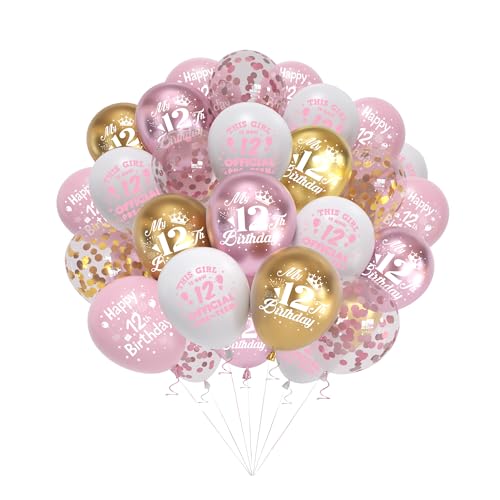 Aurmonigo Dekorationen zum 12. Geburtstag, Rosa, 50 Stück Luftballons "Happy 12th Birthday", Partyzubehör, 30,5 cm bedruckte Zahlen, Latexballon für 12 Jahre alte Mädchen, Party-Dekoration Aurmonigo Dekorationen zum 12. Geburtstag, Rosa, 50 Stück Luftballons "Happy 12th Birthday", Partyzubehör, 30,5 cm bedruckte Zahlen, Latexballon für 12 Jahre alte Mädchen, Party-Dekoration von Aurmonigo