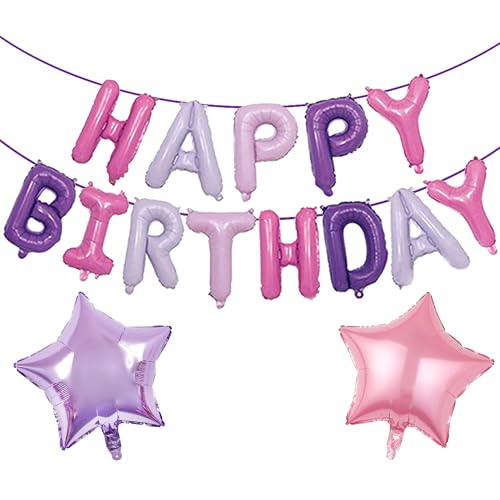 Aurmonigo Happy Birthday Banner Luftballons - Rosa Lila Geburtstag Dekorationen 40,6 cm Ballon Banner, 45,7 cm Sternballons Geburtstag Motto Party Supplies für Kinder und Erwachsene Aurmonigo Happy Birthday Banner Luftballons - Rosa Lila Geburtstag Dekorationen 40,6 cm Ballon Banner, 45,7 cm Sternballons Geburtstag Motto Party Supplies für Kinder und Erwachsene von Aurmonigo