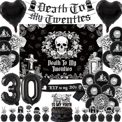 Aurmonigo Rip 20s Geburtstag Dekorationen – 40 Stück Death to My Twenties Dekorationen (Black Death to My 20s Decorations) von Aurmonigo
