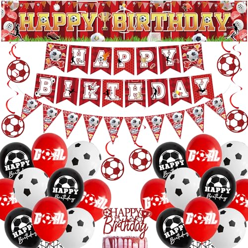 Fußball Geburtstag Dekorationen Party Luftballons - Rot Fußball Happy Birthday Cake Topper Banner Latex Ballon Hängende Wirbel, Sport Thema Wimpelkette Party Dekoration für Jungen und Fans Fußball Geburtstag Dekorationen Party Luftballons - Rot Fußball Happy Birthday Cake Topper Banner Latex Ballon Hängende Wirbel, Sport Thema Wimpelkette Party Dekoration für Jungen und Fans von Aurmonigo