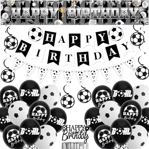 Fußball Geburtstag Dekorationen Party Luftballons - Schwarz und Weiß Fußball Happy Birthday Cake Topper Banner Latex Ballon Hängende Wirbel, Sport Thema Wimpelkette Party Dekoration für Jungen und Fußball Geburtstag Dekorationen Party Luftballons - Schwarz und Weiß Fußball Happy Birthday Cake Topper Banner Latex Ballon Hängende Wirbel, Sport Thema Wimpelkette Party Dekoration für Jungen und von Aurmonigo