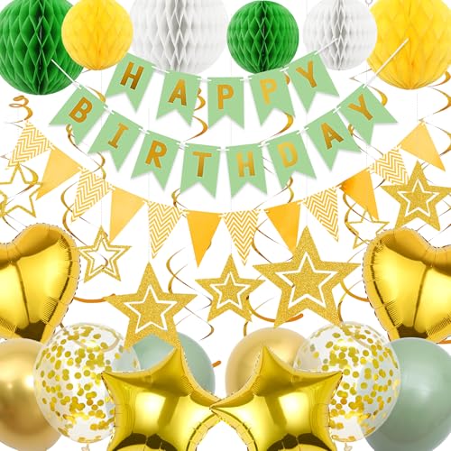 Geburtstagsdekoration für Damen und Herren – 64-teiliges Party-Dekorationsset mit Happy Birthday-Banner, Latex-Stern, Herz-Folienballons, Wimpelkette, Wabendekoration für Mädchen und Jungen Geburtstagsdekoration für Damen und Herren – 64-teiliges Party-Dekorationsset mit Happy Birthday-Banner, Latex-Stern, Herz-Folienballons, Wimpelkette, Wabendekoration für Mädchen und Jungen von Aurmonigo