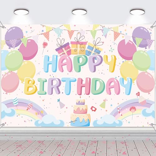 Pastellfarbene Geburtstagsdekorationen, Party-Hintergrund – Regenbogen-Happy Birthday-Banner, Dekoration für drinnen und draußen, personalisierter Hintergrund für Mädchen, Babyparty, Partyzubehör (180 Pastellfarbene Geburtstagsdekorationen, Party-Hintergrund – Regenbogen-Happy Birthday-Banner, Dekoration für drinnen und draußen, personalisierter Hintergrund für Mädchen, Babyparty, Partyzubehör (180 von Aurmonigo