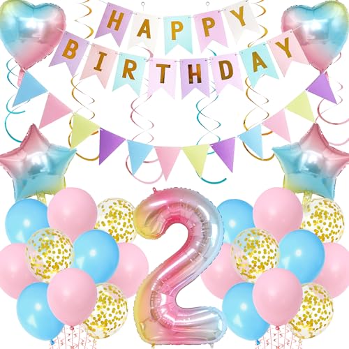 Regenbogen 2 Geburtstag Dekorationen für Mädchen - 60 Stück Gradient Party Supplies Happy Birthday Banner, Riesenzahl 2 Folienballon und hängende Wirbel für 2 Jahre alt Themed Geburtstag Regenbogen 2 Geburtstag Dekorationen für Mädchen - 60 Stück Gradient Party Supplies Happy Birthday Banner, Riesenzahl 2 Folienballon und hängende Wirbel für 2 Jahre alt Themed Geburtstag von Aurmonigo