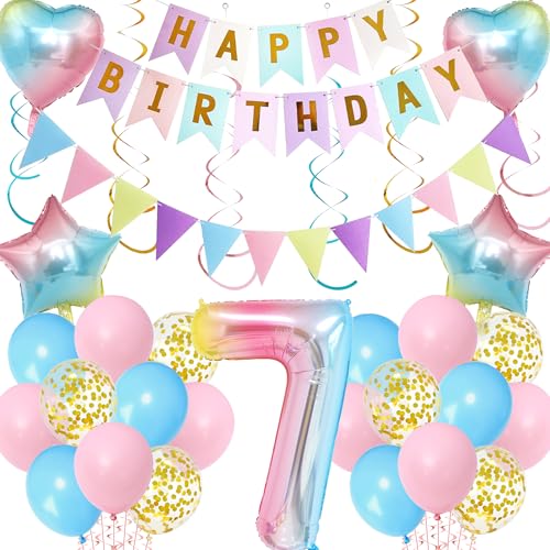 Regenbogen 7 Geburtstag Dekorationen für Mädchen - 60 Stück Gradient Party Supplies Happy Birthday Banner, Riesenzahl 7 Folienballon und hängende Wirbel für 7 Jahre alt Themed Geburtstag Regenbogen 7 Geburtstag Dekorationen für Mädchen - 60 Stück Gradient Party Supplies Happy Birthday Banner, Riesenzahl 7 Folienballon und hängende Wirbel für 7 Jahre alt Themed Geburtstag von Aurmonigo