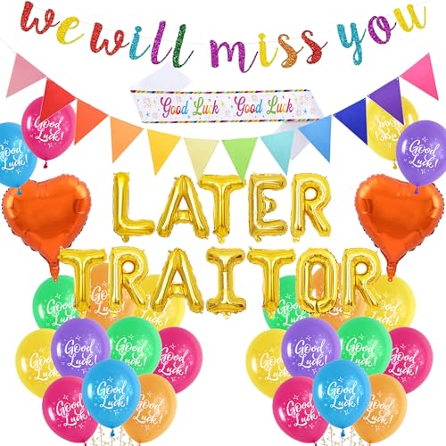 Aurmonigo Retirement Decorations - We Will Miss You Banner, Later Traitor Foil Balloons, Latex Balloons & Sash for Coworker Farewell Party von Aurmonigo