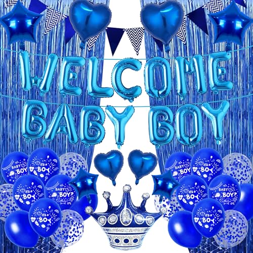 Willkommen Home Dekorationen Baby Boy - Blau Luftballons Brief Stern Herz Krone Folie Latex Ballon Wimpelkette Lametta Vorhänge Party Dekoration für Babyparty Geburtstag Familie Party Willkommen Home Dekorationen Baby Boy - Blau Luftballons Brief Stern Herz Krone Folie Latex Ballon Wimpelkette Lametta Vorhänge Party Dekoration für Babyparty Geburtstag Familie Party von Aurmonigo