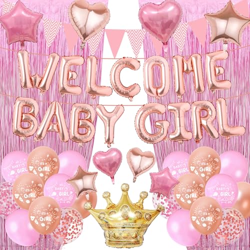 Willkommen Home Dekorationen Baby Mädchen - Rosa Rose Gold Luftballons Buchstabe Stern Herz Krone Folie Latex Ballon Wimpelkette Lametta Vorhänge Party Dekoration für Babyparty Geburtstag Familie Willkommen Home Dekorationen Baby Mädchen - Rosa Rose Gold Luftballons Buchstabe Stern Herz Krone Folie Latex Ballon Wimpelkette Lametta Vorhänge Party Dekoration für Babyparty Geburtstag Familie von Aurmonigo