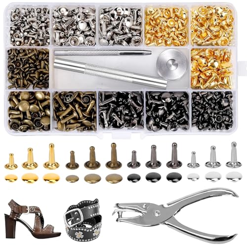 360 Stück Leder Nieten Set mit Lochzange & 3 Fixierwerkzeug, 4 Farben Doppelkappe Nietenzange,3 Größen Metallniete, Ledernieten, Reperatur Dekoration Hohlnieten für DIY Handwerk,Lederhandwerk,Kleidung 360 Stück Leder Nieten Set mit Lochzange & 3 Fixierwerkzeug, 4 Farben Doppelkappe Nietenzange,3 Größen Metallniete, Ledernieten, Reperatur Dekoration Hohlnieten für DIY Handwerk,Lederhandwerk,Kleidung von Aurobest