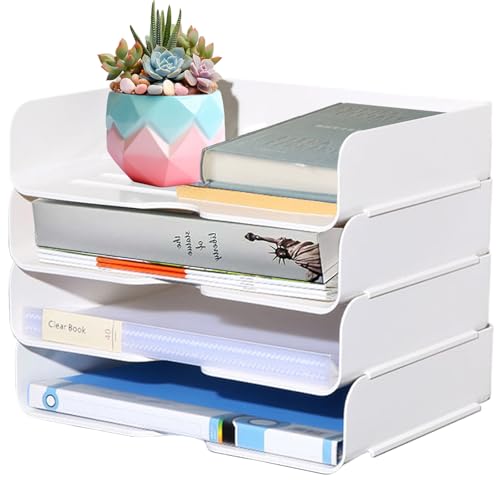 4 Stück 4 Stöckige Stapelbare Schreibtisch Ablagekorb, PET Kunststoff Organizer Briefkorb, Bürobedarf Ablagefächer, A4 Papierablage, Briefablage, Dokumentenablage für Zuhause, Büro, Schule(Weiß) 4 Stück 4 Stöckige Stapelbare Schreibtisch Ablagekorb, PET Kunststoff Organizer Briefkorb, Bürobedarf Ablagefächer, A4 Papierablage, Briefablage, Dokumentenablage für Zuhause, Büro, Schule(Weiß) von Aurobest
