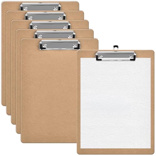 6 Stück A4 Hartplatten-Klemmbrett, Schreibbrett mit Metallklammer & Aufhängeose, Stapelbare Zwischenablage, Holz Klemmbretter, Clipboard, Multifunktionale Schreibtafel für Studenten, Büro (Braun) von Aurobest