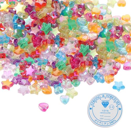 600 Stück Herz Perlen und Stern Perlen Sternform mit 1 Rolle 0.8mm Perlendraht, Transparent Bunte Acryl Perlen mit Loch, DIY Basteln Machen für Halsketten, Schlüsselanhänger, Armbänder, Ohrringen 600 Stück Herz Perlen und Stern Perlen Sternform mit 1 Rolle 0.8mm Perlendraht, Transparent Bunte Acryl Perlen mit Loch, DIY Basteln Machen für Halsketten, Schlüsselanhänger, Armbänder, Ohrringen von Aurobest