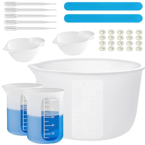 600ml Silikon Messbecher Set für Epoxidharz, Leicht Reinigen Messbecher, Werkzeug für Wachsen, Formen, Labor, Gießpulver,DIY Silikonbecher Zubehör mit Rührstäbchen, Pipetten, Fingerlinge, Mischbecher 600ml Silikon Messbecher Set für Epoxidharz, Leicht Reinigen Messbecher, Werkzeug für Wachsen, Formen, Labor, Gießpulver,DIY Silikonbecher Zubehör mit Rührstäbchen, Pipetten, Fingerlinge, Mischbecher von Aurobest