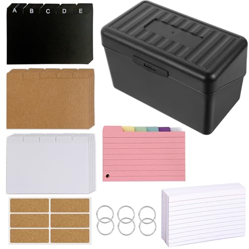 Schwarz Karteikasten Set, Karteikarten Box, Lernkarteibox mit Bunt Liniert, 15 Register, 6 Ringen, 6 Aufkleber, Karteikartenbox für Unterwegs Lernen, Notizen, Vokabel, Schulsachen, Büro, Zuhause Schwarz Karteikasten Set, Karteikarten Box, Lernkarteibox mit Bunt Liniert, 15 Register, 6 Ringen, 6 Aufkleber, Karteikartenbox für Unterwegs Lernen, Notizen, Vokabel, Schulsachen, Büro, Zuhause von Aurobest
