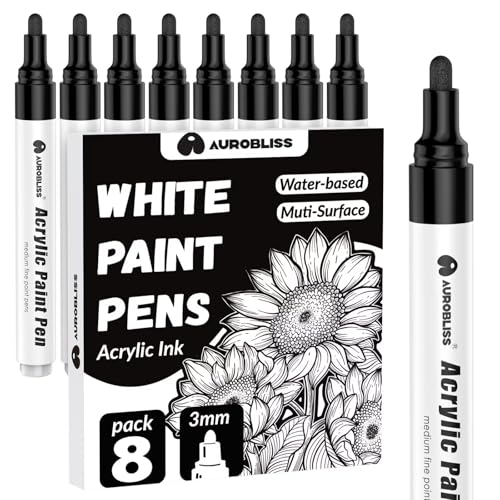 Acrylstifte Schwarz 8 Stück, Wasserfester Stift Schwarz für Holz, Leinwand, Steine, Plastik, Kleidung, Stoff Permanent Marker Schwarz Dicke 2-3mm von Aurobliss