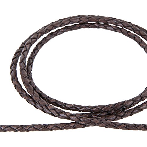 AURORIS - Lederband geflochten - Durchmesser/Farbe/Länge wählbar - Variante: Ø 4mm / antik-dunkelbraun / 3m von Auroris