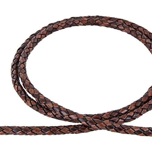 Auroris - Lederband geflochten - Durchmesser/Farbe/Länge wählbar - Variante: Ø 5mm / antik-braun / 3m von Auroris