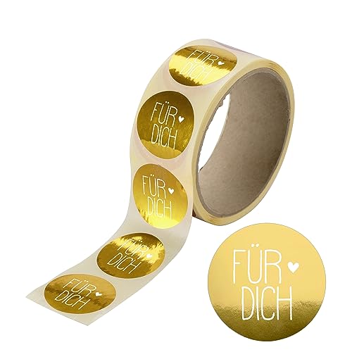 Aufkleber Für Dich – Aufkleberrolle: 50 Stück – gold, rund – Ø 4 cm – für Hochzeit, Geburtstag, Taufe – als Sticker oder Etiketten auf Einladung, Gastgeschenk – als Gewürzetikett von Ausgewählt verpackt