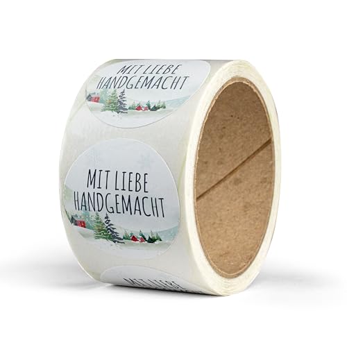 Aufkleber Mit Liebe handgemacht – 50 Stück – rund, Ø 4 cm – als Sticker oder Etiketten für Weihnachten – Geschenke, Marmelade, Plätzchen, Likör - Mit Liebe handgemacht - WINTERLANDSCHAFT Aufkleber Mit Liebe handgemacht – 50 Stück – rund, Ø 4 cm – als Sticker oder Etiketten für Weihnachten – Geschenke, Marmelade, Plätzchen, Likör - Mit Liebe handgemacht - WINTERLANDSCHAFT von AUSGEWÄHLT Verpackt