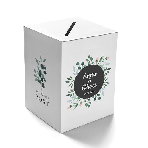 Ausgewählt verpackt Kartenbox Hochzeit selbst gestalten – Geschenkbox mit Namen des Brautpaares, Datum – Hochzeitsbox für Geldgeschenke – Briefbox, Geldbox am Geburtstag (Motiv-4, weiß) von Ausgewählt verpackt