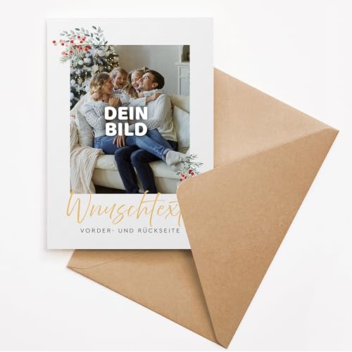 Ausgewählt verpackt Weihnachtskarte selbst gestalten – personalisiert mit Foto und Text – Klappkarte DIN A6 mit Umschlag – für besonders originelle Weihnachten – (MOTIV 1) von Ausgewählt verpackt