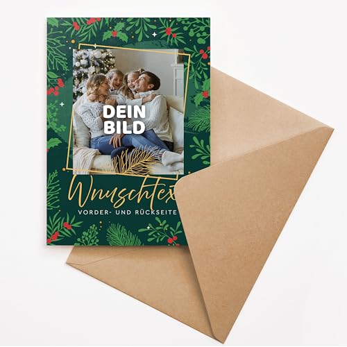 Ausgewählt verpackt Weihnachtskarte selbst gestalten – personalisiert mit Foto und Text – Klappkarte DIN A6 mit Umschlag – für besonders originelle Weihnachten – (MOTIV 2) von Ausgewählt verpackt