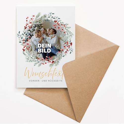 Ausgewählt verpackt Weihnachtskarte selbst gestalten – personalisiert mit Foto und Text – Klappkarte DIN A6 mit Umschlag – für besonders originelle Weihnachten – (MOTIV 3) von Ausgewählt verpackt