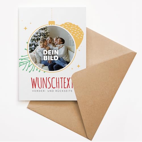 Ausgewählt verpackt Weihnachtskarte selbst gestalten – personalisiert mit Foto und Text – Klappkarte DIN A6 mit Umschlag – für besonders originelle Weihnachten – (MOTIV 4) von Ausgewählt verpackt