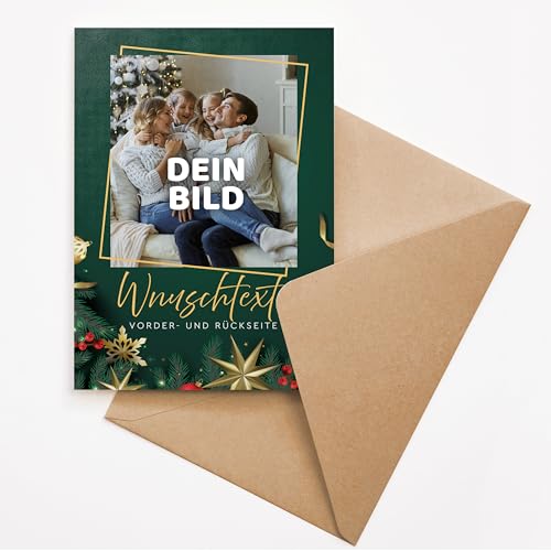 Ausgewählt verpackt Weihnachtskarte selbst gestalten – personalisiert mit Foto und Text – Klappkarte DIN A6 mit Umschlag – für besonders originelle Weihnachten – (MOTIV 5) von Ausgewählt verpackt