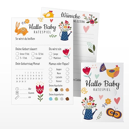 Babyparty Karten zum Ausfüllen – 15 Ratekarten in Geschenkbox – Babyshower Ratespiel – Tippkarten für Gender Reveal Baby Party - (MOTIV 2) von Ausgewählt verpackt