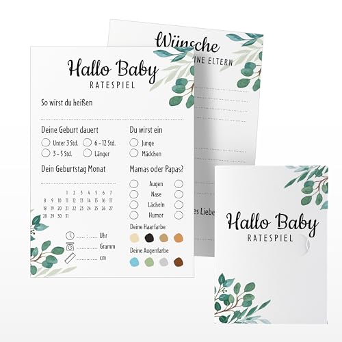 Babyparty Karten zum Ausfüllen – 15 Ratekarten in Geschenkbox – Babyshower Ratespiel – Tippkarten für Gender Reveal Baby Party - (MOTIV 3) von Ausgewählt verpackt