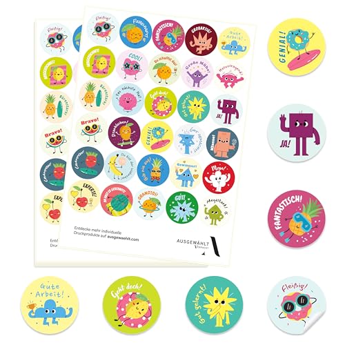 Belohnungssticker für Grundschule Lehrerbedarf – Motivationsaufkleber für Kinder im Set – ab 300 Stück – 30 Sprüche – Sticker für Schule, Kindergarten – (01-FOOD) von Ausgewählt verpackt