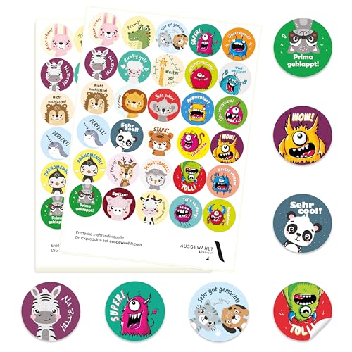 Belohnungssticker für Grundschule Lehrerbedarf – Motivationsaufkleber für Kinder im Set – ab 300 Stück – 30 Sprüche – Sticker für Schule, Kindergarten – (02-TIERE) von Ausgewählt verpackt