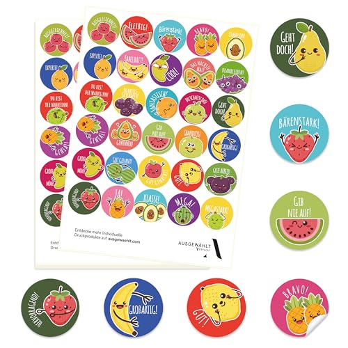 Belohnungssticker für Grundschule Lehrerbedarf – Motivationsaufkleber für Kinder im Set – ab 300 Stück – 30 Sprüche – Sticker für Schule, Kindergarten – (03-OBST) von Ausgewählt verpackt