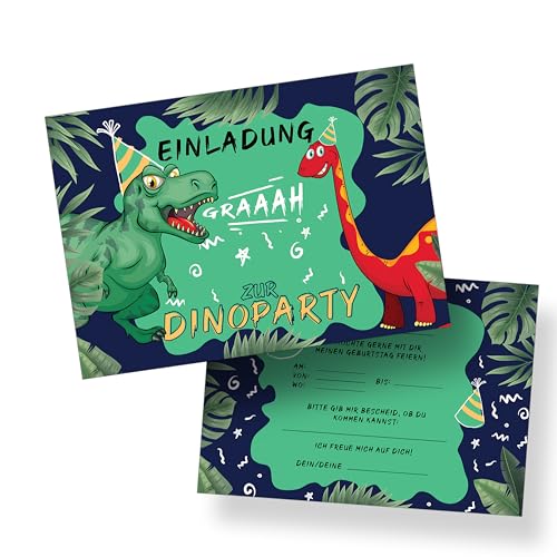 Einladungen zum Kindergeburtstag – 12 Stück, DIN A6 – Einladungskarten zum Geburtstag für Mädchen und Jungen – Party Karten für Kids und Teens – Kinder Einladungen zum Beschriften – (DINOSAURIER) von Ausgewählt verpackt