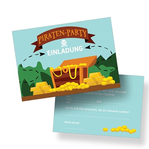 Einladungen zum Kindergeburtstag – 12 Stück, DIN A6 – Einladungskarten zum Geburtstag für Mädchen und Jungen – Party Karten für Kids und Teens – Kinder Einladungen zum Beschriften – (PIRATEN) von Ausgewählt verpackt
