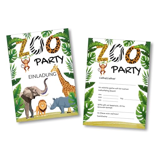 Einladungen zum Kindergeburtstag – 12 Stück, DIN A6 – Einladungskarten zum Geburtstag für Mädchen und Jungen – Party Karten für Kids und Teens – Kinder Einladungen zum Beschriften – (ZOO) von Ausgewählt verpackt