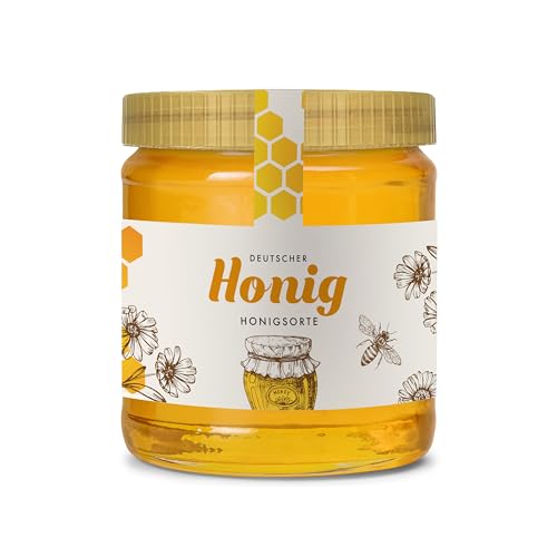 Honig Etiketten 500 g mit Gewährverschluss selbst gestalten – ab 25 Stück – Honig Aufkleber personalisierbar, selbstklebend, ablösbar – Honigetiketten für Honiggläser – (HONIG - 500 g - GEW11) von Ausgewählt verpackt