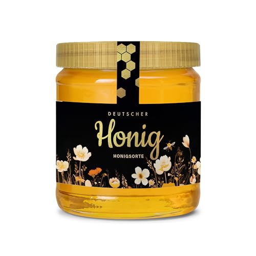 Honig Etiketten 500 g mit Gewährverschluss selbst gestalten – ab 25 Stück – Honig Aufkleber personalisierbar, selbstklebend, ablösbar – Honigetiketten für Honiggläser – (HONIG - 500 g - GEW3) von Ausgewählt verpackt
