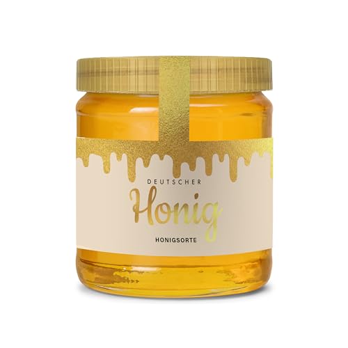Honig Etiketten 500 g mit Gewährverschluss selbst gestalten – ab 25 Stück – Honig Aufkleber personalisierbar, selbstklebend, ablösbar – Honigetiketten für Honiggläser – (HONIG - 500 g - GEW6) von Ausgewählt verpackt