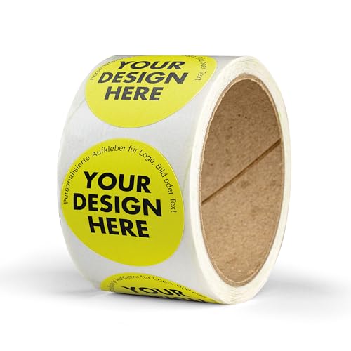 Neonaufkleber selbst gestalten – ab 50 Stück – rund, ab Ø 2 cm – Neon Aufkleber mit Text – personalisierte Neon Sticker – als Preisetikett, Rabatt Sticker, Logo Aufkleber – selbstklebend – (NEONGELB) von Ausgewählt verpackt