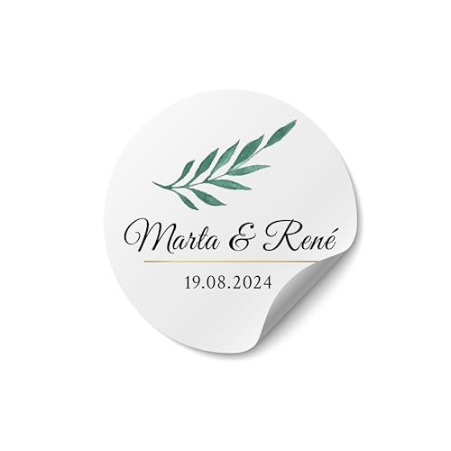 Personalisierte Hochzeit Sticker - Ab 50 Stück - Rund, Ab Ø 4 cm - Selbst Gestalten - Mit Namen für Gastgeschenke, Einladung oder Deko - MOTIV 7 von Ausgewählt verpackt