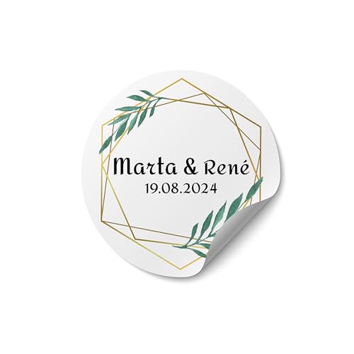 Personalisierte Hochzeit Sticker - Ab 50 Stück - Rund, Ab Ø 4 cm - Selbst Gestalten - Mit Namen für Gastgeschenke, Einladung oder Deko - MOTIV 9 von Ausgewählt verpackt