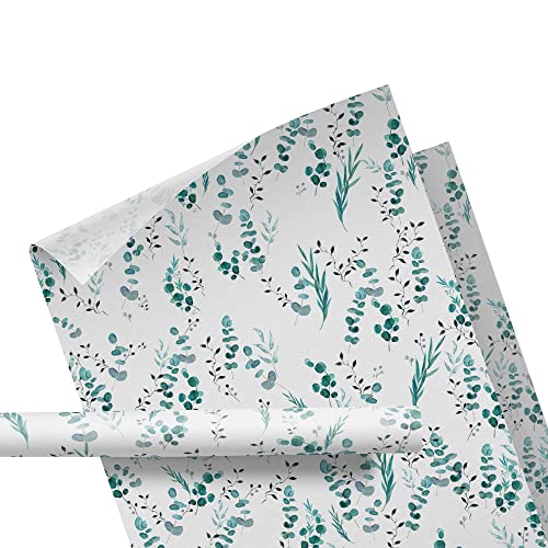 Seidenpapier weiß mit Muster Eukalyptus – Verpackungs- oder Füllmaterial – für Kleidung, Kerzen, Schmuck – Packseide mit Muster floral – auf Rolle – 47 cm breit – 10 Meter lang von Ausgewählt verpackt
