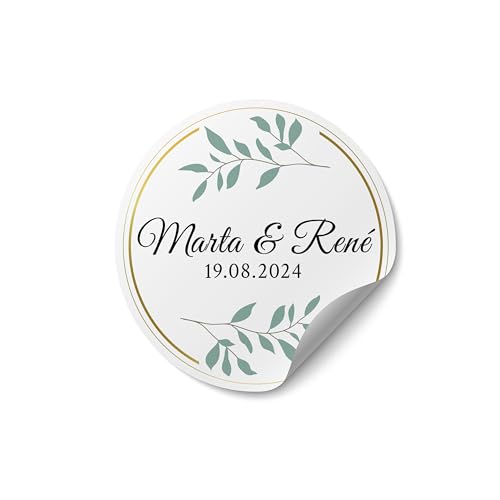 Sticker Hochzeit personalisiert – ab 50 Stück – rund, ab Ø 4 cm – Aufkleber Hochzeit selbst gestalten – Sticker mit Namen für Gastgeschenke, Einladung Hochzeit oder Hochzeitsdeko - MOTIV 1 von Ausgewählt verpackt