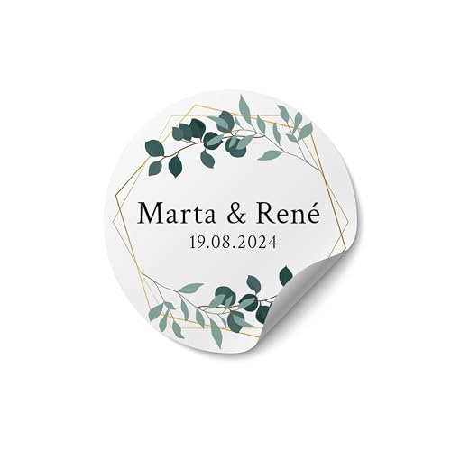 Sticker Hochzeit personalisiert – ab 50 Stück – rund, ab Ø 4 cm – Aufkleber Hochzeit selbst gestalten – Sticker mit Namen für Gastgeschenke, Einladung Hochzeit oder Hochzeitsdeko - MOTIV 2 von Ausgewählt verpackt