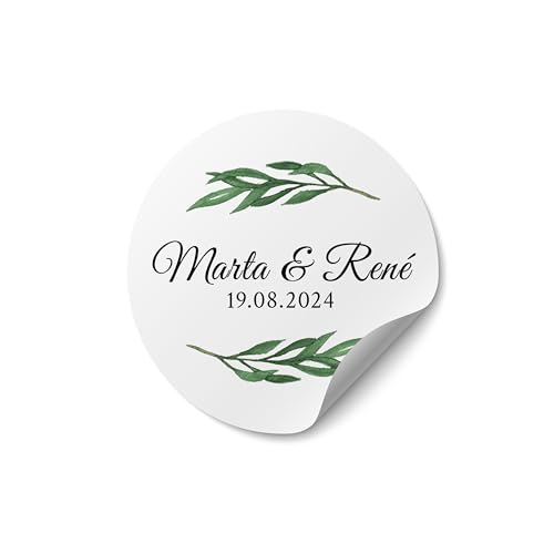 Sticker Hochzeit personalisiert – ab 50 Stück – rund, ab Ø 4 cm – Aufkleber Hochzeit selbst gestalten – Sticker mit Namen für Gastgeschenke, Einladung Hochzeit oder Hochzeitsdeko - MOTIV 8 von Ausgewählt verpackt