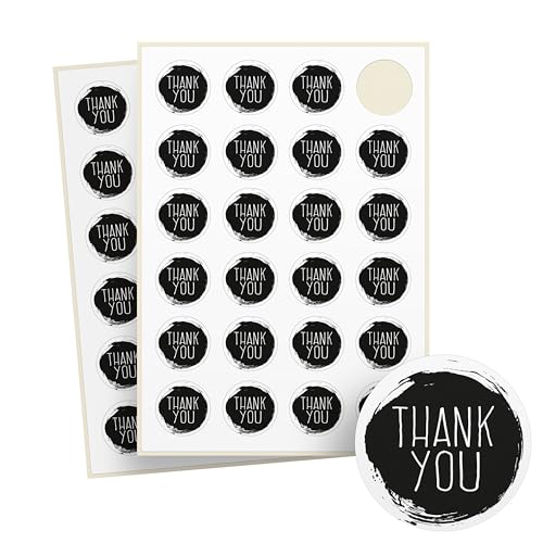 Thank you Sticker – 48 Stück auf Bogen – rund, Ø 4 cm, Recyclingpapier – Danke Aufkleber für Danke Geschenke und Gastgeschenke – selbstklebende Etiketten für Hochzeit und Kommunion - THANK YOU BRUSH von Ausgewählt verpackt