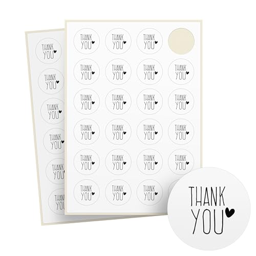 Thank you Sticker – 48 Stück auf Bogen – rund, Ø 4 cm, Recyclingpapier – Danke Aufkleber für Danke Geschenke und Gastgeschenke – selbstklebende Etiketten für Hochzeit und Kommunion - THANK YOU HAND von Ausgewählt verpackt