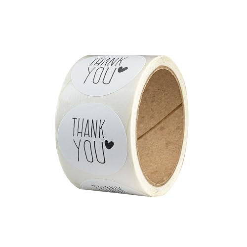 Thank you Sticker – 50 Stück – rund, Ø 4 cm, Recyclingpapier – Danke Aufkleber auf Rolle für Danke Geschenke und Gastgeschenke – selbstklebende Etiketten für Hochzeit und Kommunion - THANK YOU HAND von Ausgewählt verpackt